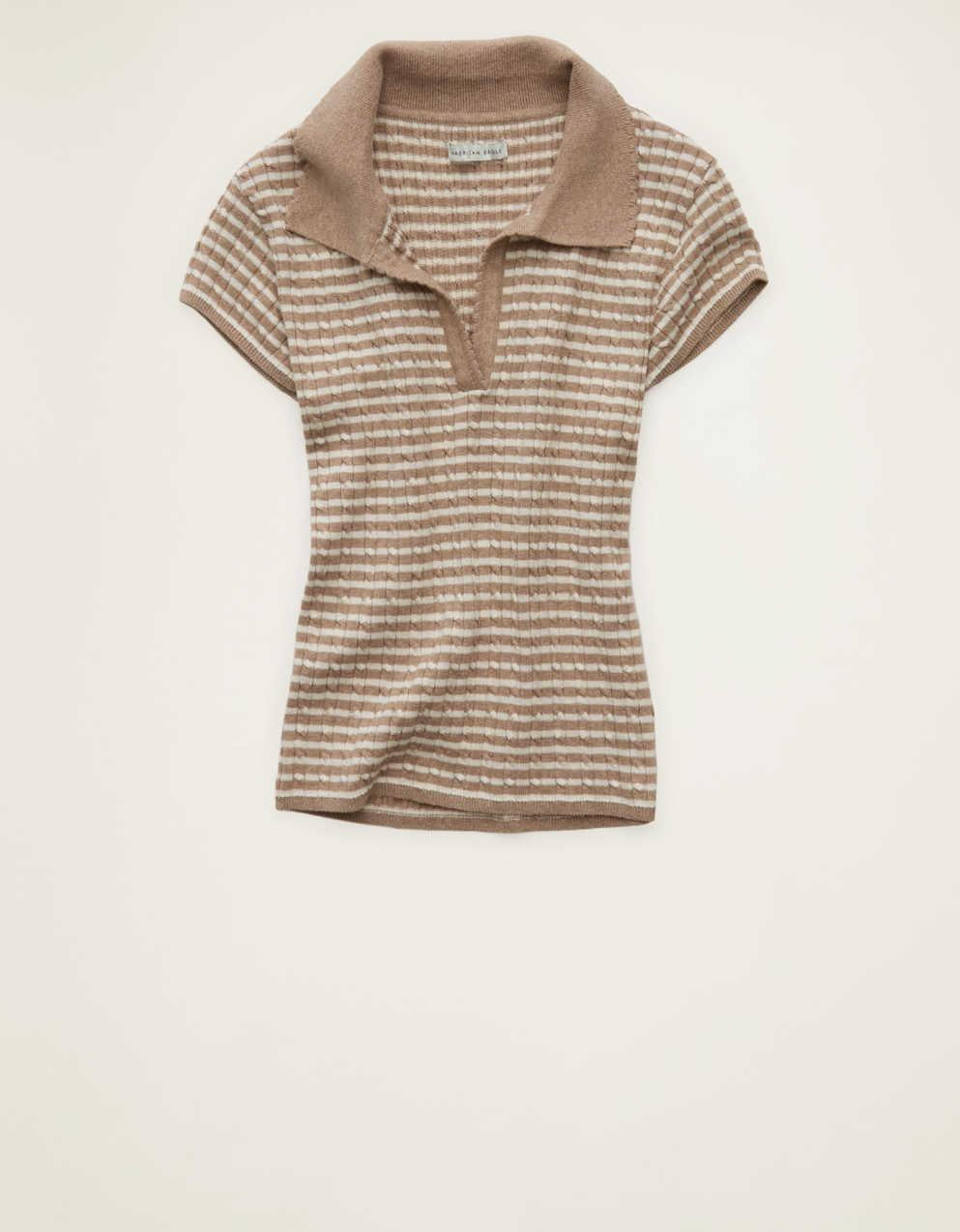 AE V-Neck Cable Knit Sweater Polo