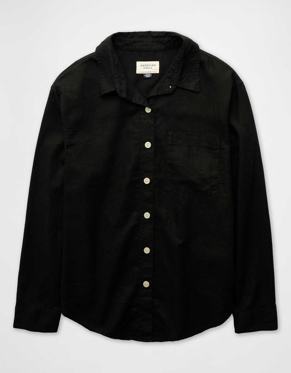 AEオーバーサイズ・リネンブレンド・ボタンアップ・シャツ