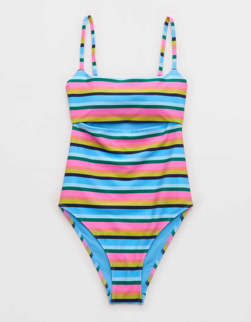 Aerie カットアウト・シャインリブ・ワンピース水着