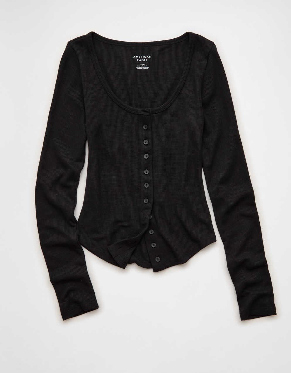 AE Waffle Long Sleeve Button-Up Tee
