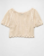 AE オフショルダークロップドクロシェTシャツ