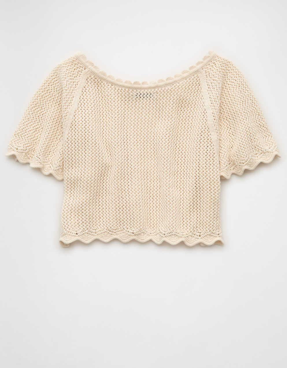 AE オフショルダークロップドクロシェTシャツ