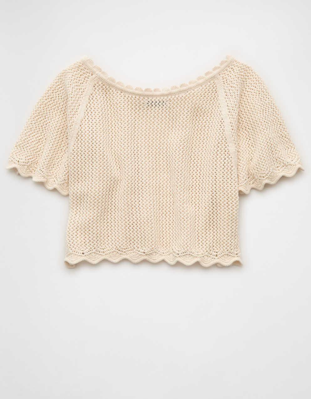AE オフショルダークロップドクロシェTシャツ