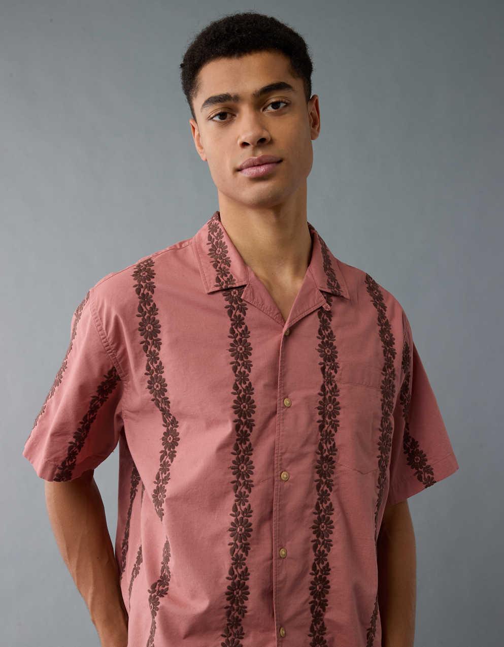 AE Poolside Linen-Blend Printed Button-Up Shirt