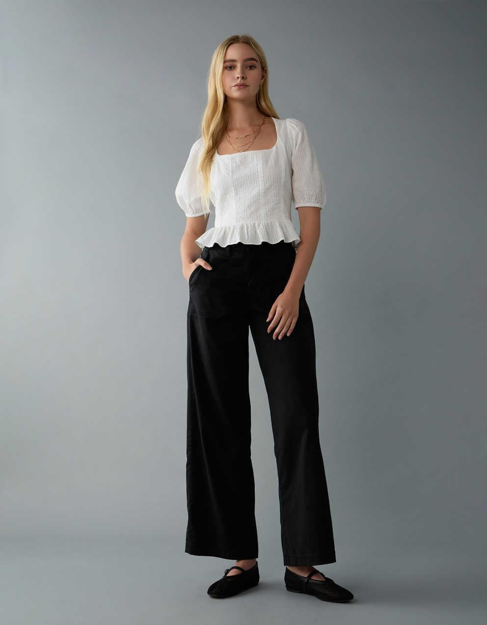 AE Dreamy Drape ストレッチスーパーハイウエストバギーワイドパンツ
