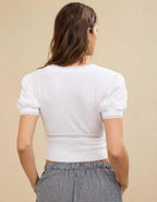 Aerie クロップド レース トリム Vネック Tシャツ