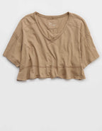Aerie Happiest Cropped V Neck T-Shirt