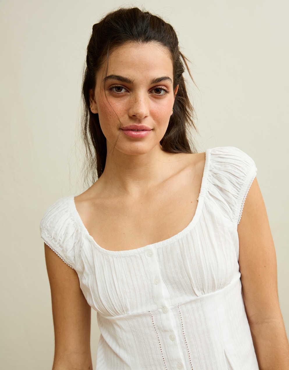 AE Cap-Sleeve Button-Up Top