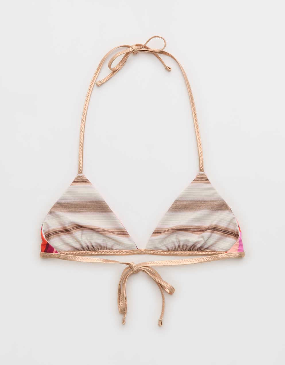 Aerie リバーシブル メタリックバインディング ホルターネック トライアングルビキニトップ