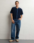 AE Striped Button-Up Sweater Polo