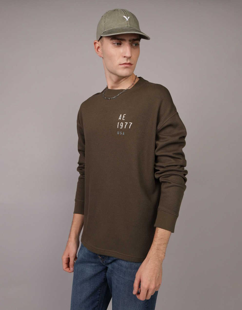 AE オーバーサイズ ロングスリーブ エレベイテッド ロゴ グラフィック サーマル Tシャツ