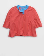 Aerie Remix Henley Cropped T-Shirt