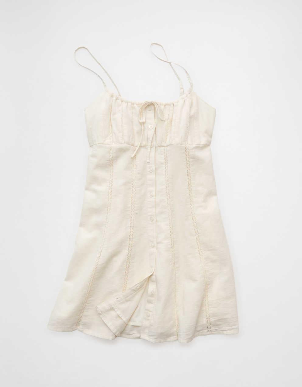 AE Button-Up Lace Insert Mini Dress