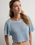 AE オフショルダークロップドクロシェTシャツ