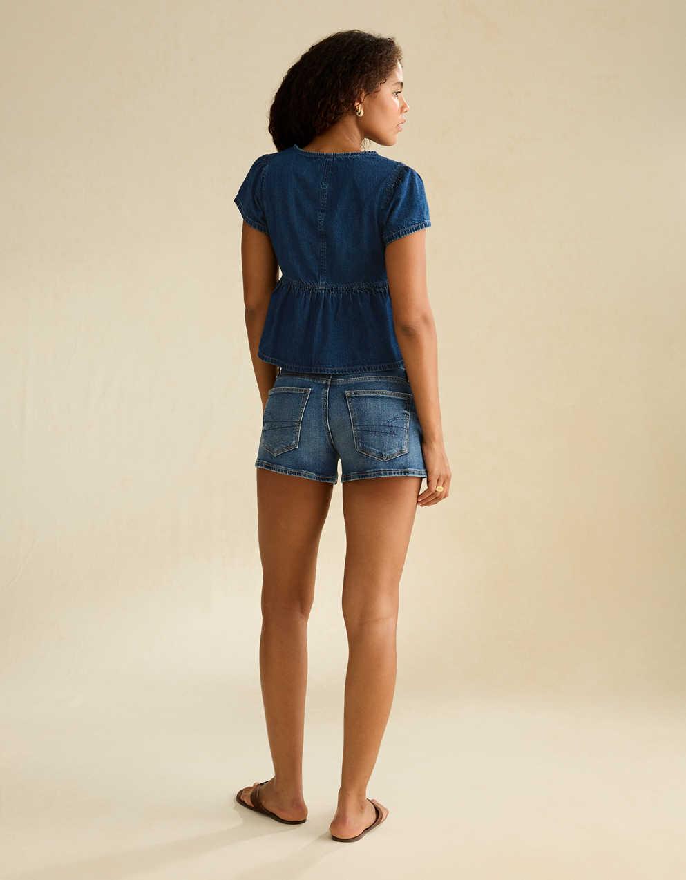 AE Short-Sleeve Denim Peplum Top