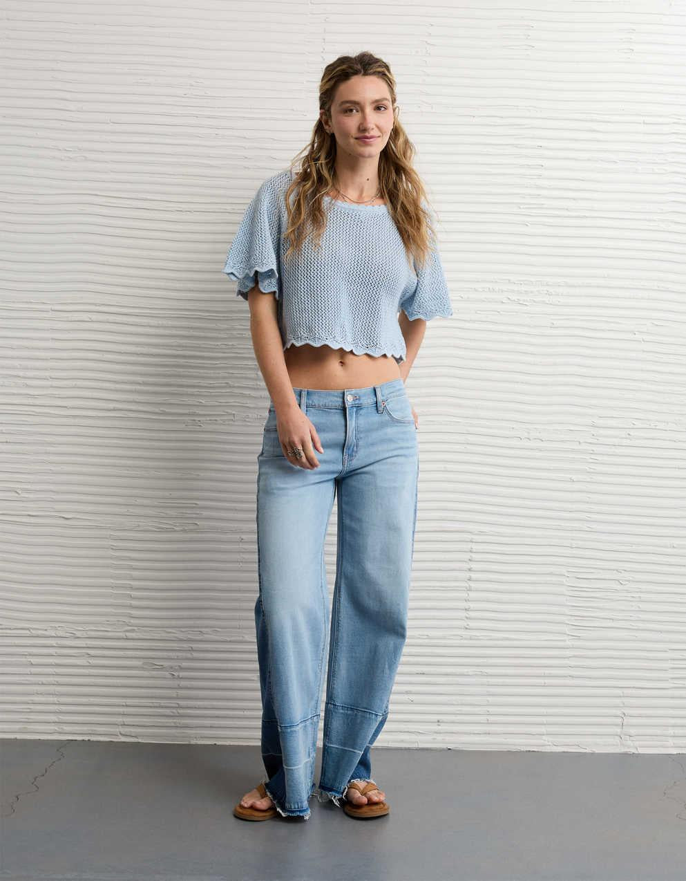 AE オフショルダークロップドクロシェTシャツ