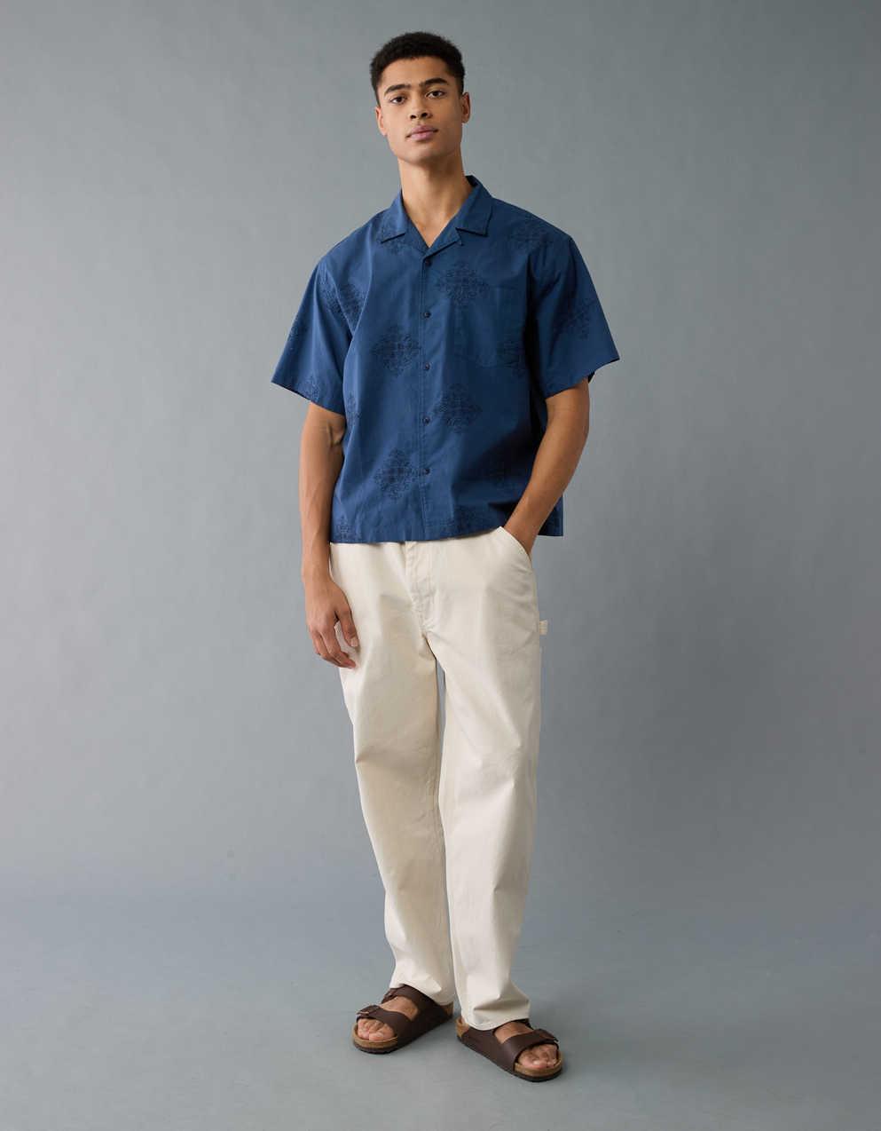 AE Poolside Linen-Blend Printed Button-Up Shirt