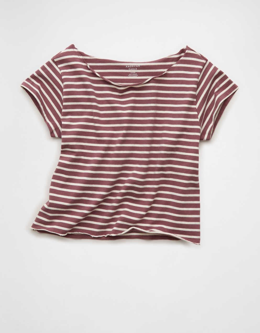 AE オフショルダー・ストライプTシャツ