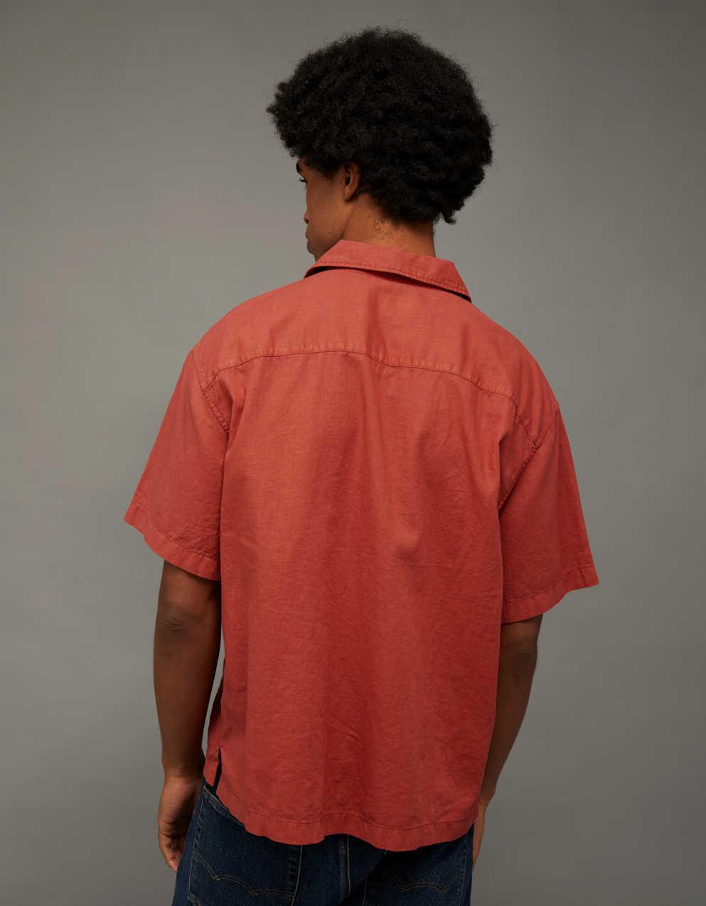 AE Relaxed Fit Linen-Blend Camp Collar Shirt