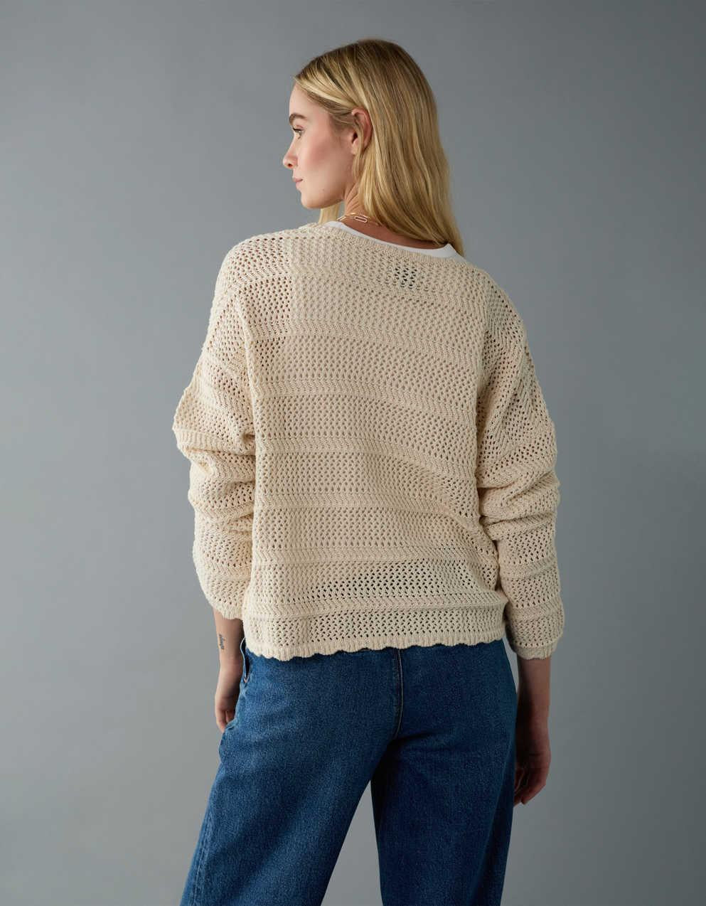 AE Cropped Crochet Sweater
