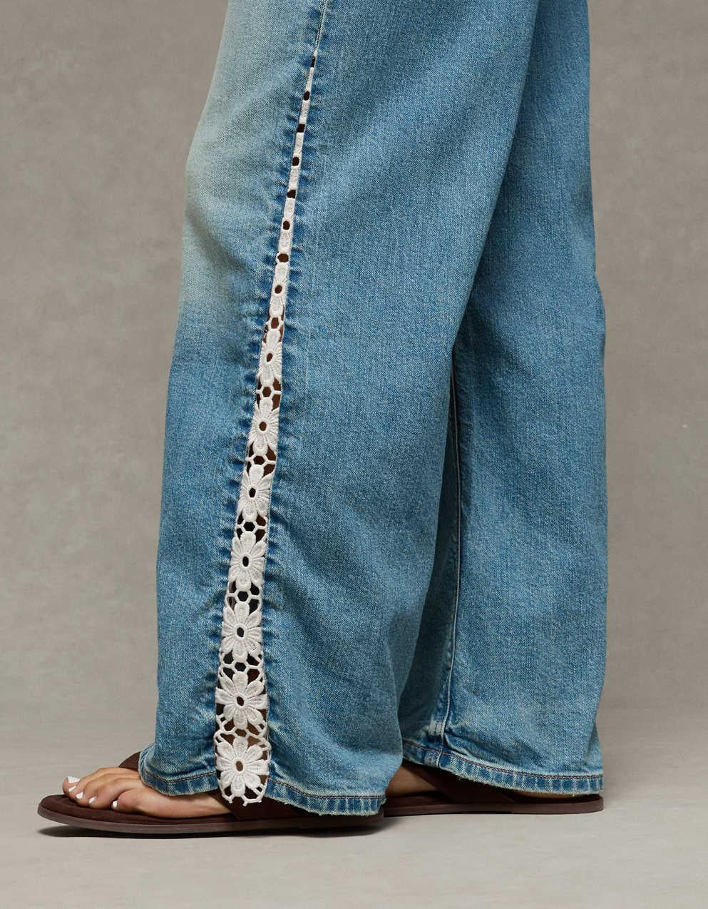 AE Low-Rise Lace Trim Baggy Ultra-Wide Leg Jean