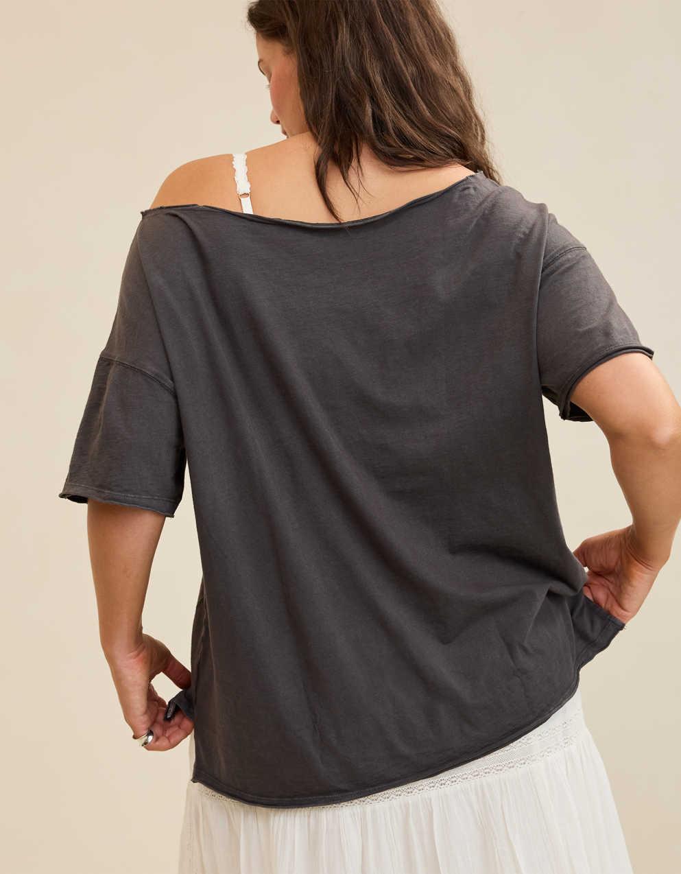 Aerie オフ・ザ・ショルダー オーバーサイズ・ボーイフレンドTシャツ