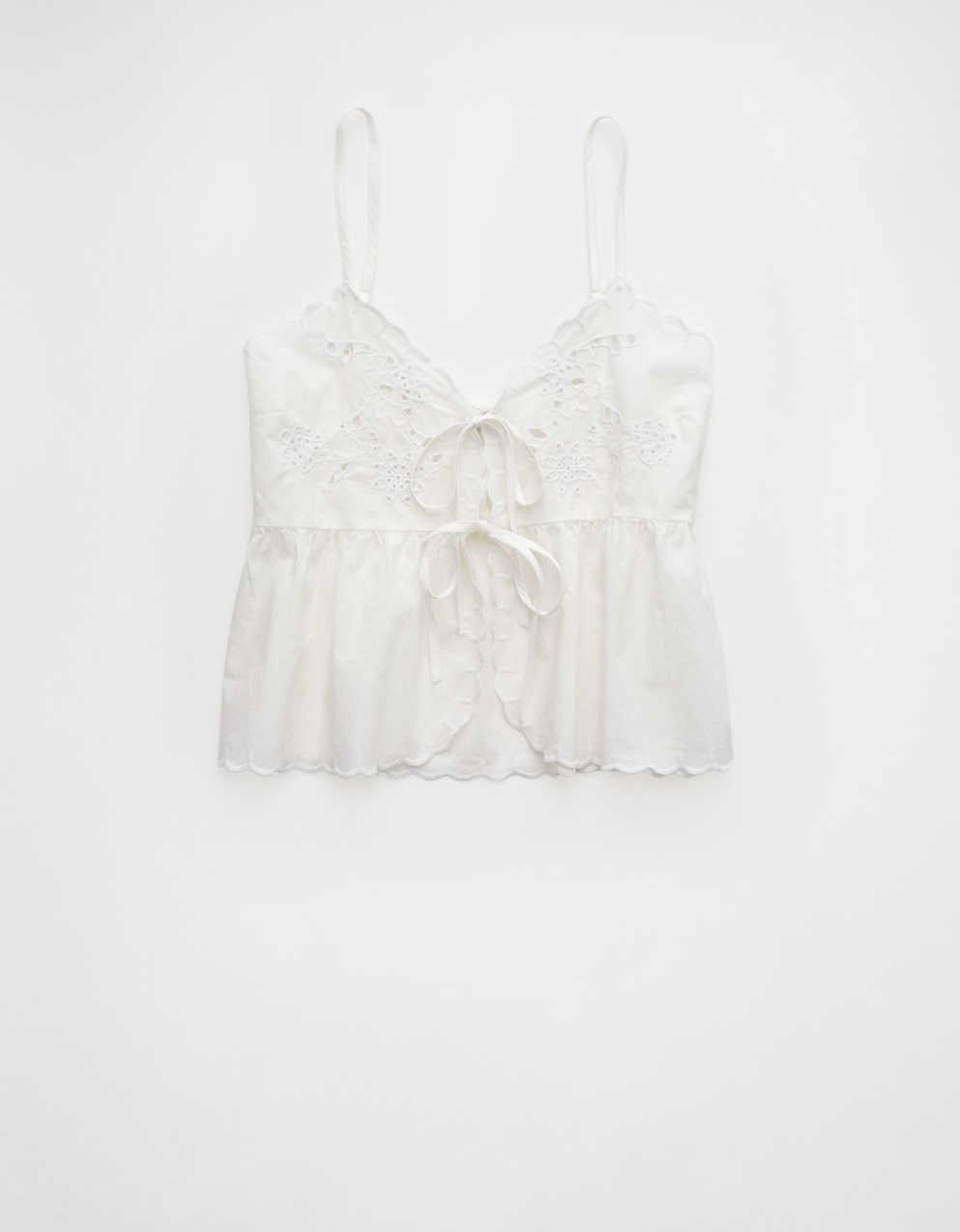 AE Tie Front Embroidered Tank Top