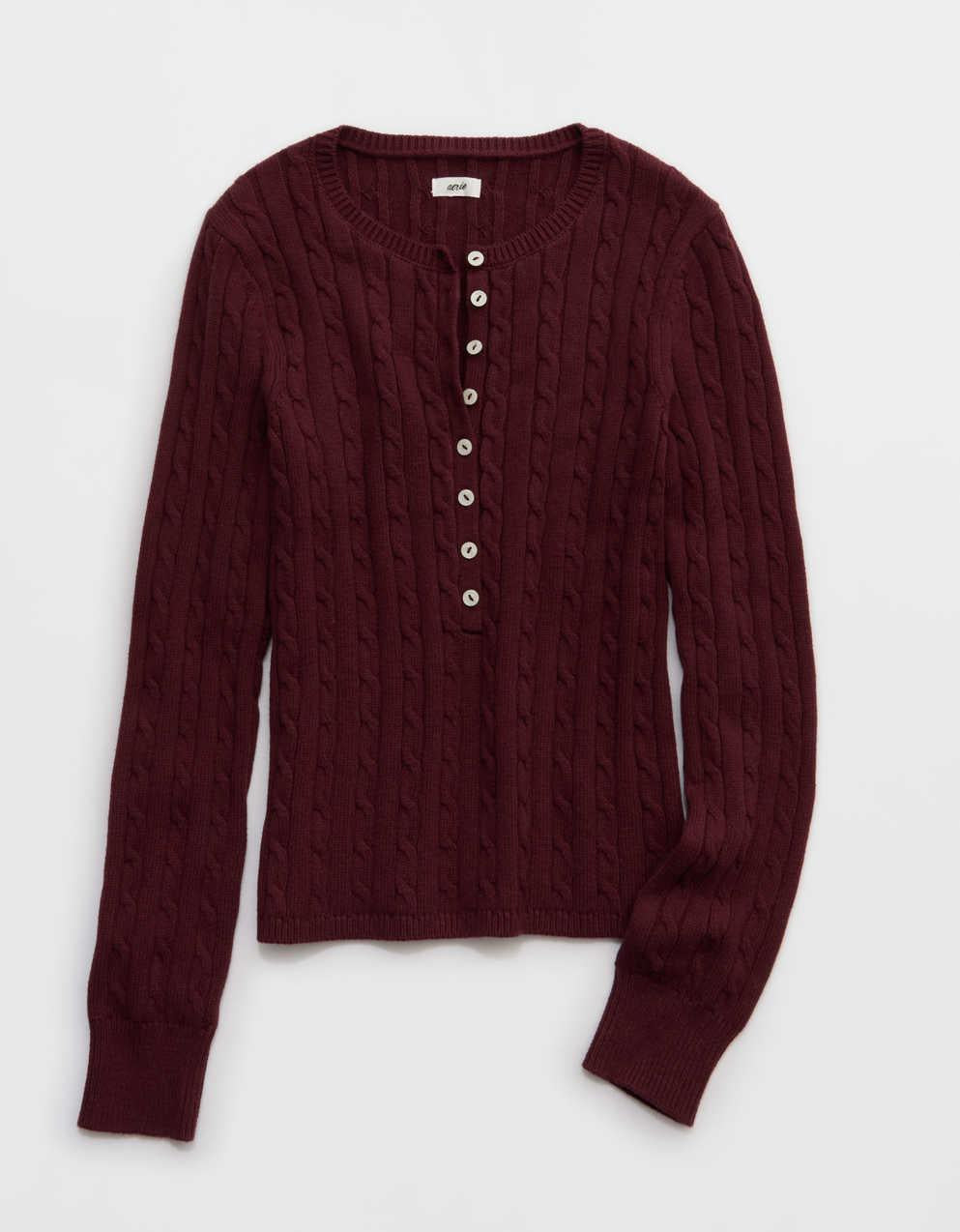 Aerie Cotton Cable Henley Sweater