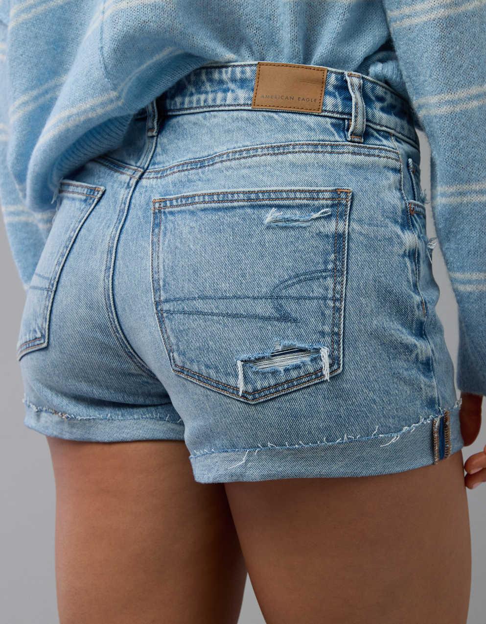 AE ストレッチ リップド デニム ママ ショートパンツ