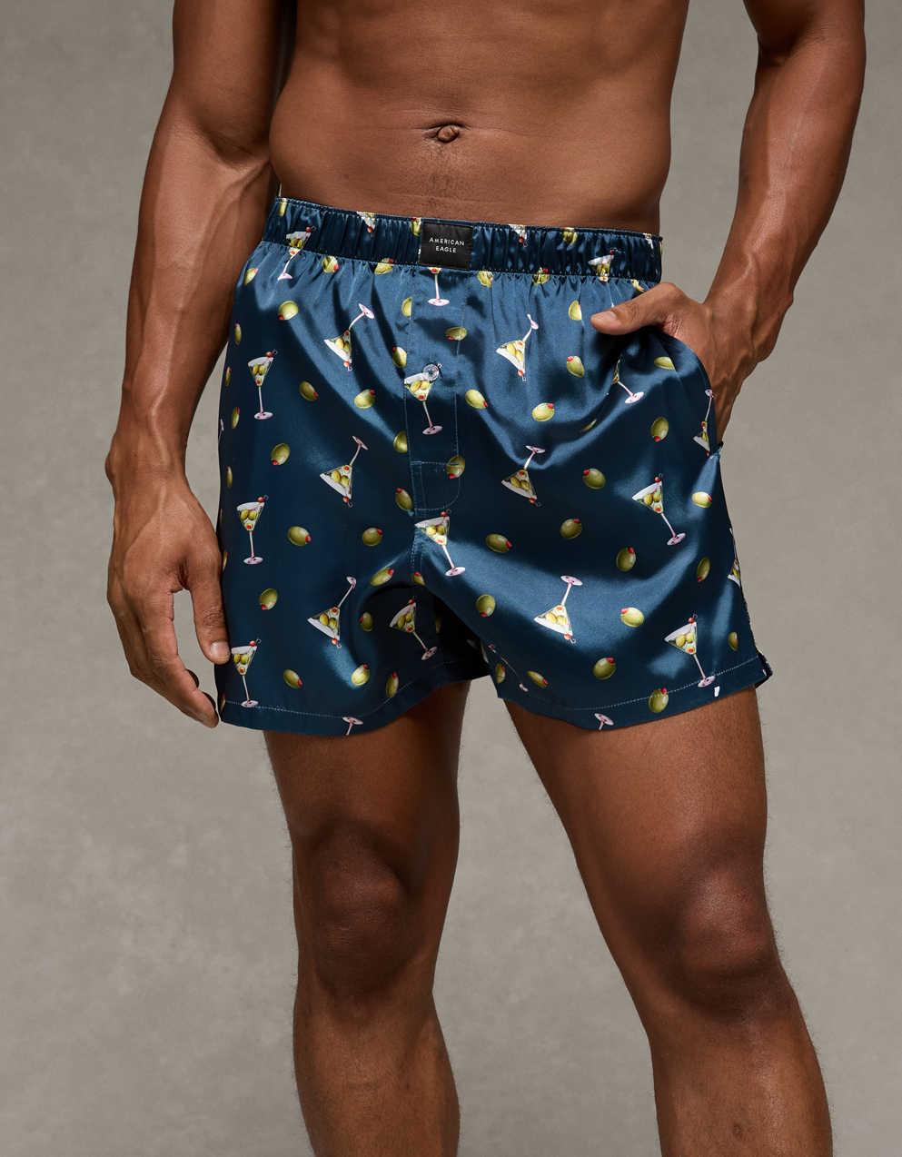 AEO メンズ オリーブ・サテン・ポケット・ボクサー・ショート