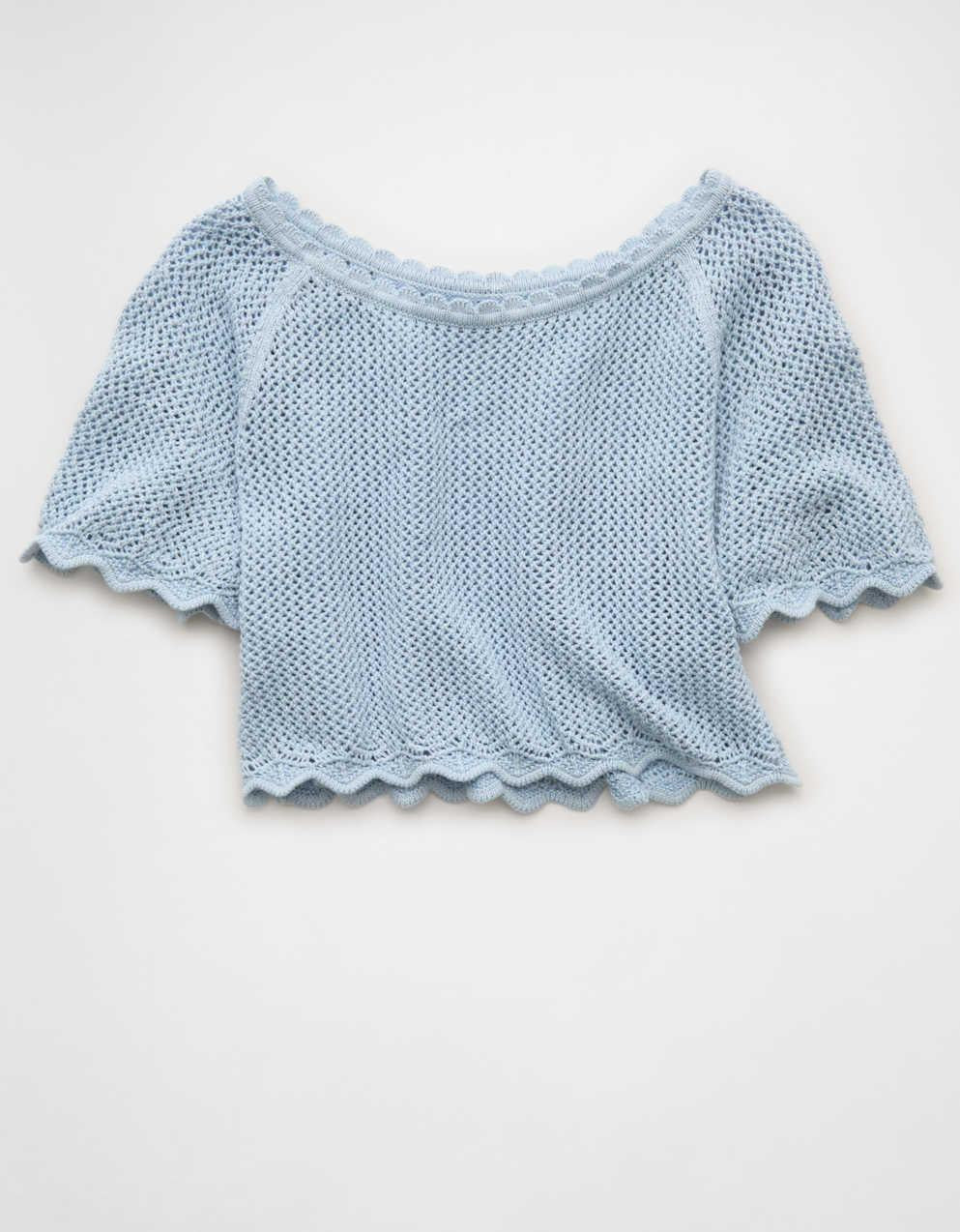 AE Off-the-Shoulder Cropped Crochet Tee