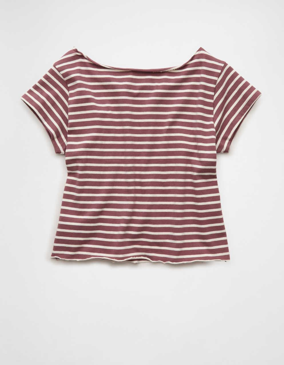 AE オフショルダー・ストライプTシャツ