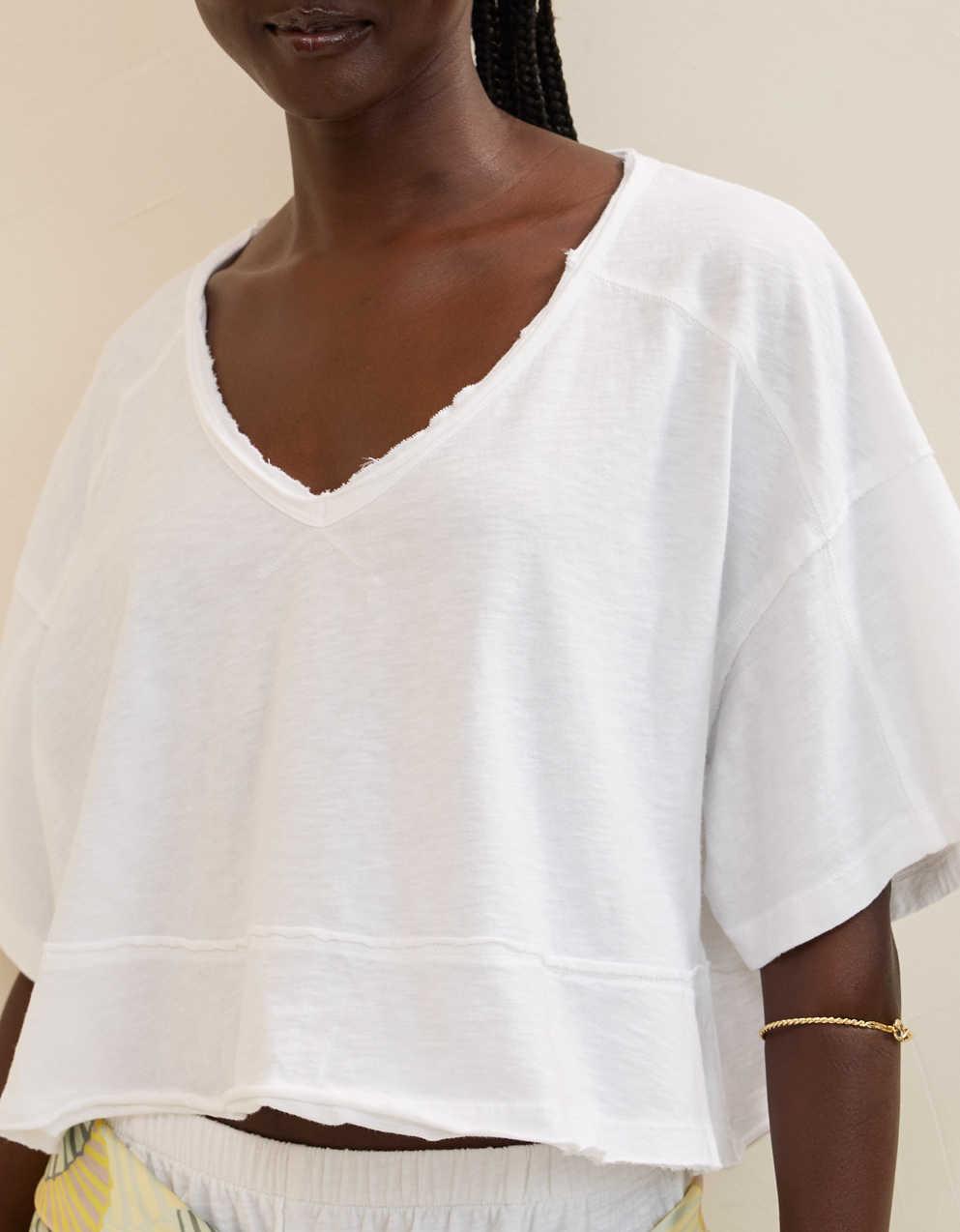 Aerie Happiest Cropped V Neck T-Shirt