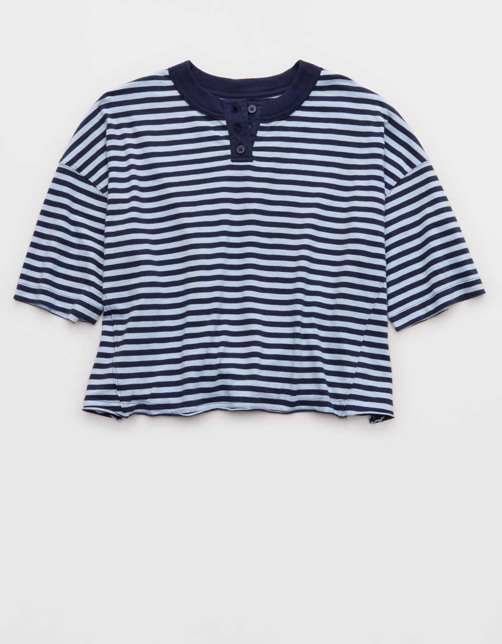 Aerie Remix Henley Cropped T-Shirt