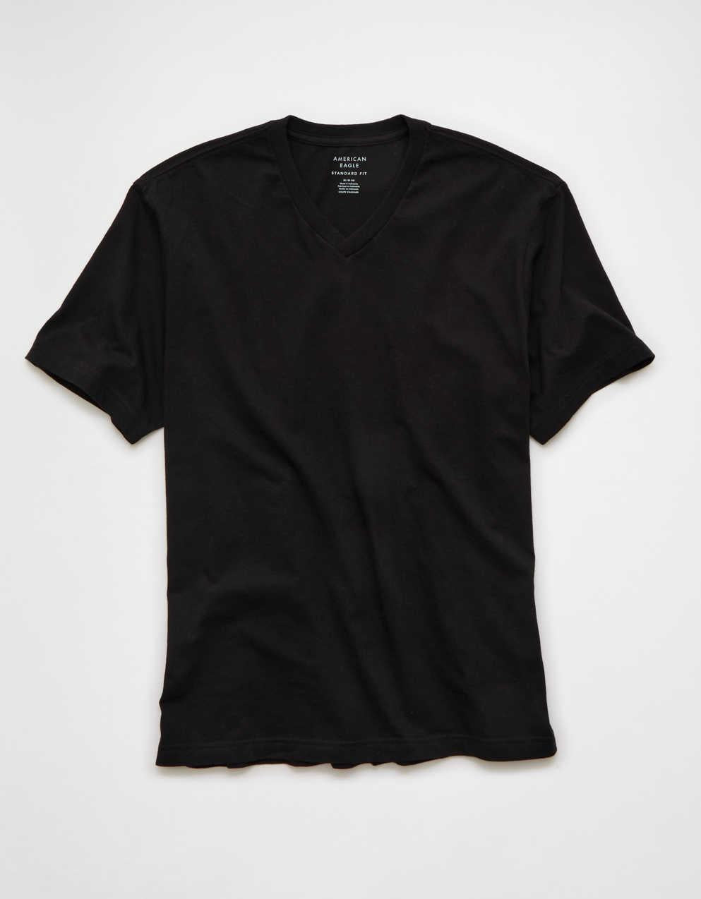 AE スタンダード・フィット・リブド・インVネックTシャツ