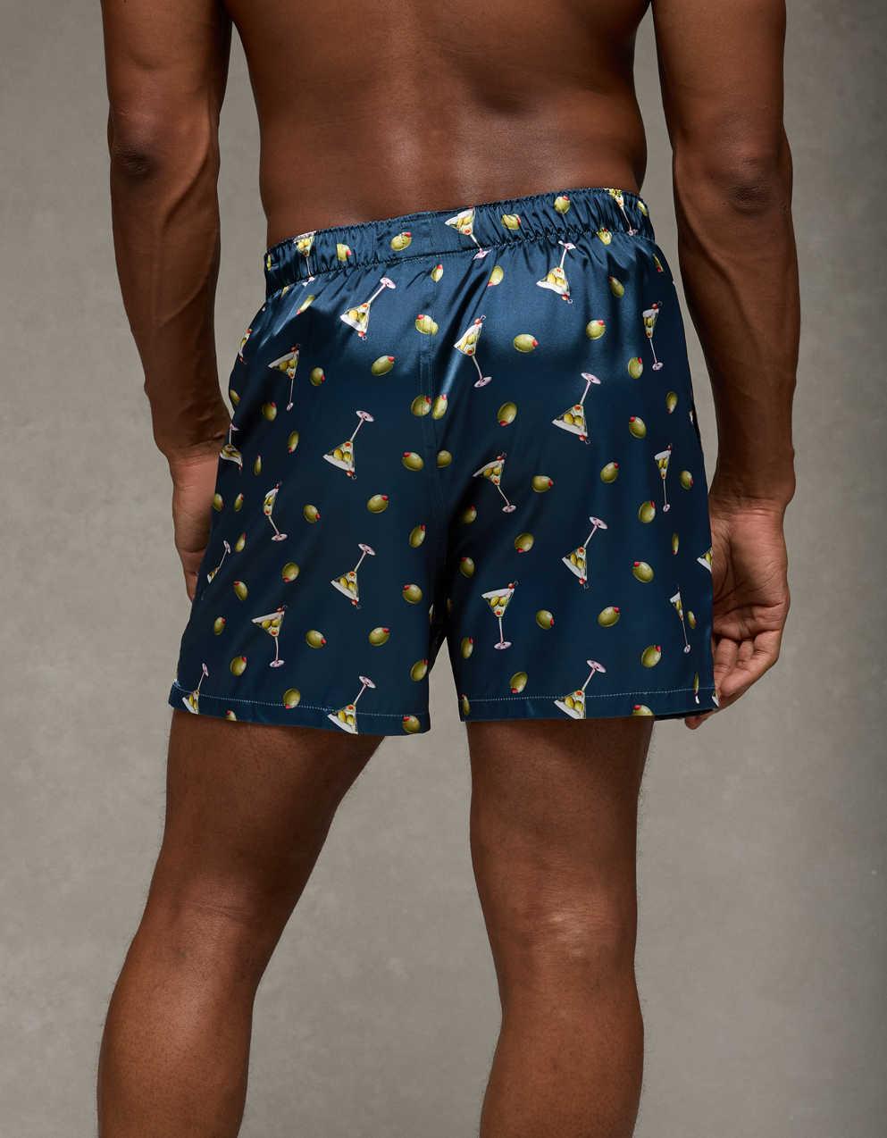 AEO メンズ オリーブ・サテン・ポケット・ボクサー・ショート