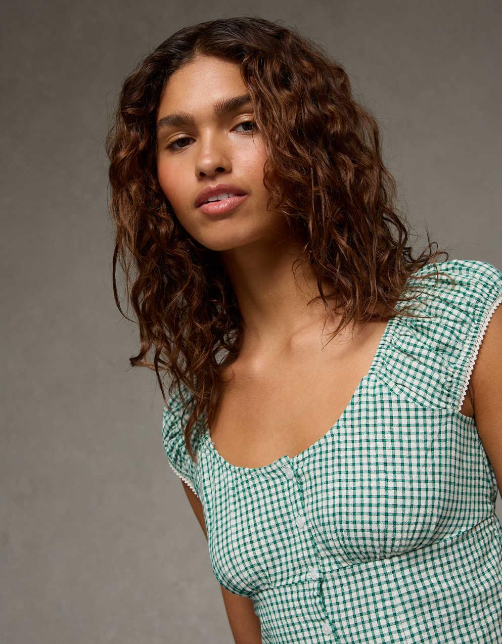 AE Cap-Sleeve Button-Up Top