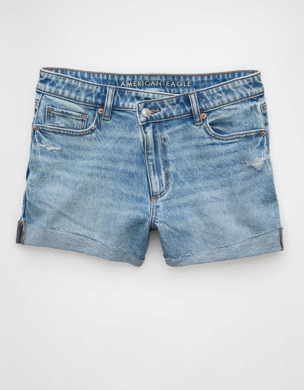 AE ストレッチ リップド デニム ママ ショートパンツ