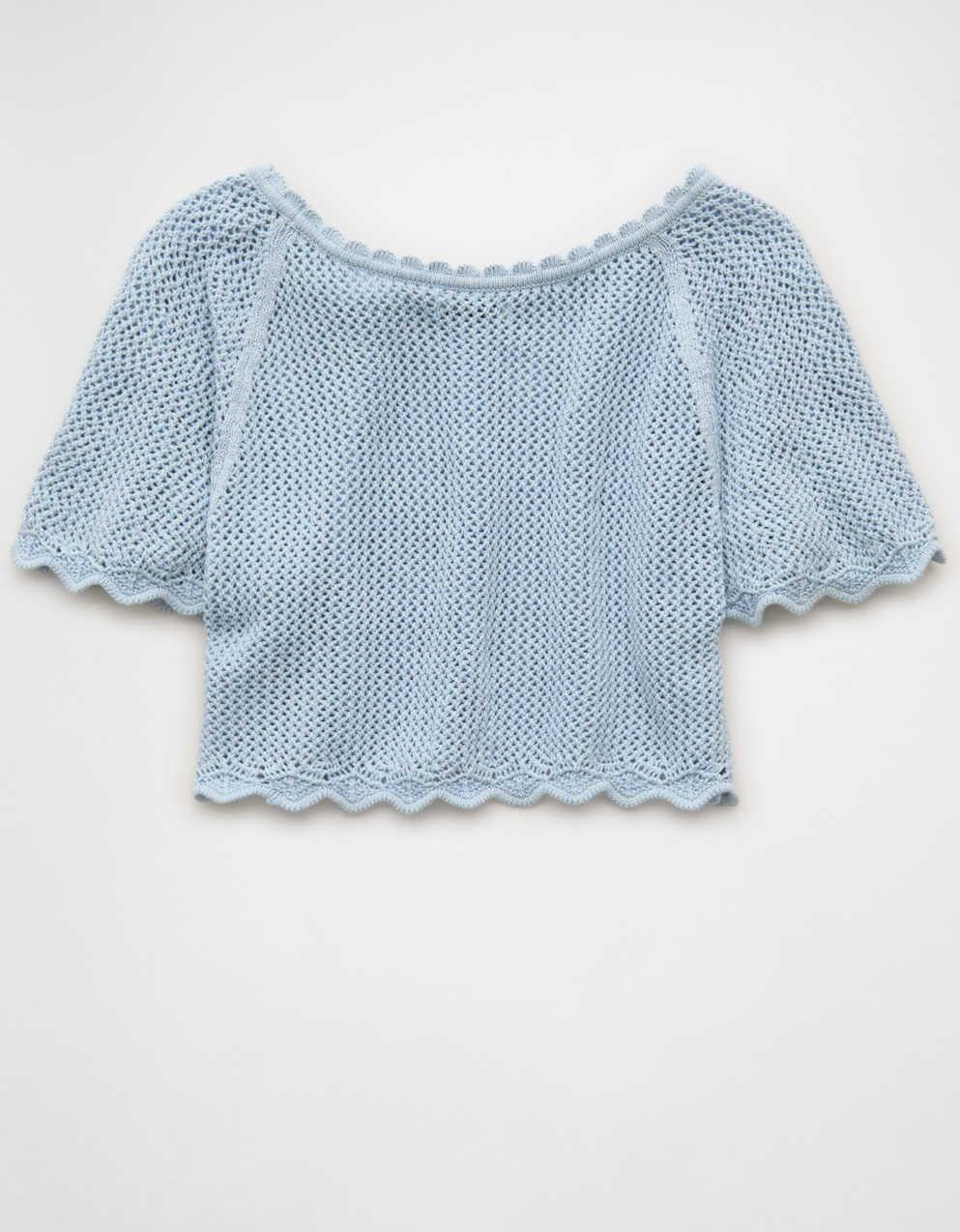 AE Off-the-Shoulder Cropped Crochet Tee