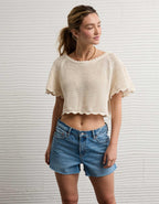 AE Off-the-Shoulder Cropped Crochet Tee