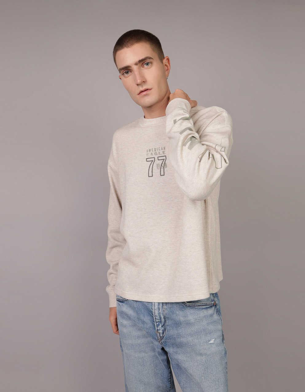 AE オーバーサイズ ロングスリーブ エレベイテッド ロゴ グラフィック サーマル Tシャツ