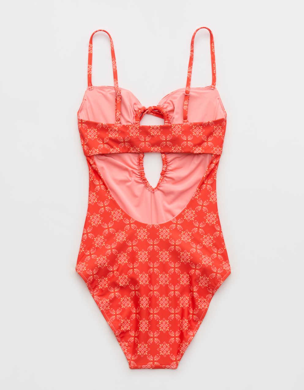Aerie シャーリング＆カットアウト フルカバー ワンピース水着