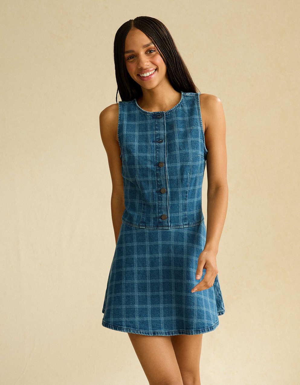 AE Plaid Denim Mini Dress