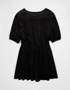 AE Button Front Tie Waist Mini Dress