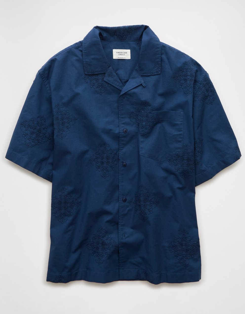 AE Poolside Linen-Blend Printed Button-Up Shirt