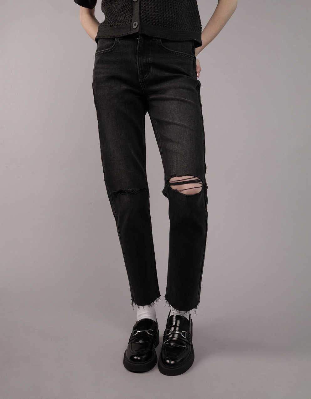 AE Stretch Ripped Super High-Waisted Ankle Straight Jean