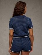 AE Cropped Crochet Sweater Polo Shirt