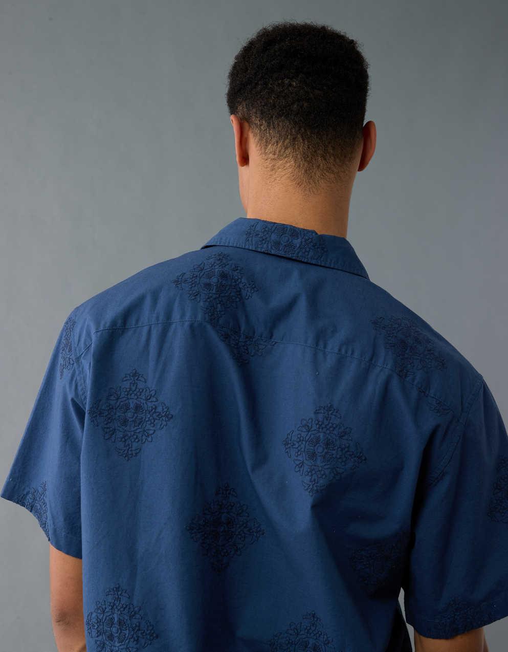 AE Poolside Linen-Blend Printed Button-Up Shirt