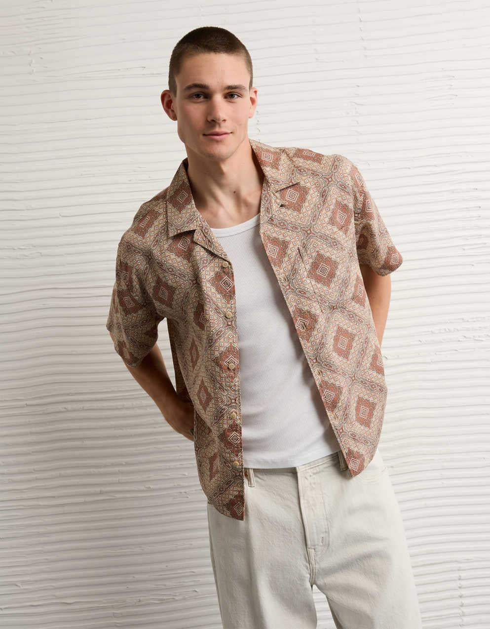 AE Relaxed Fit Camp Collar Button-Up Shirt