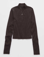 Aerie 長袖クォータージップTシャツ
